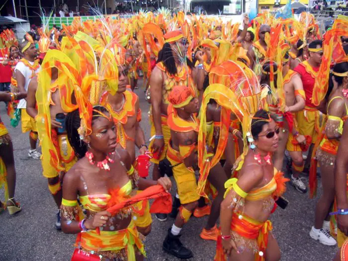 Orange Carnival Masqueraders in Port of Spain, Trinidad