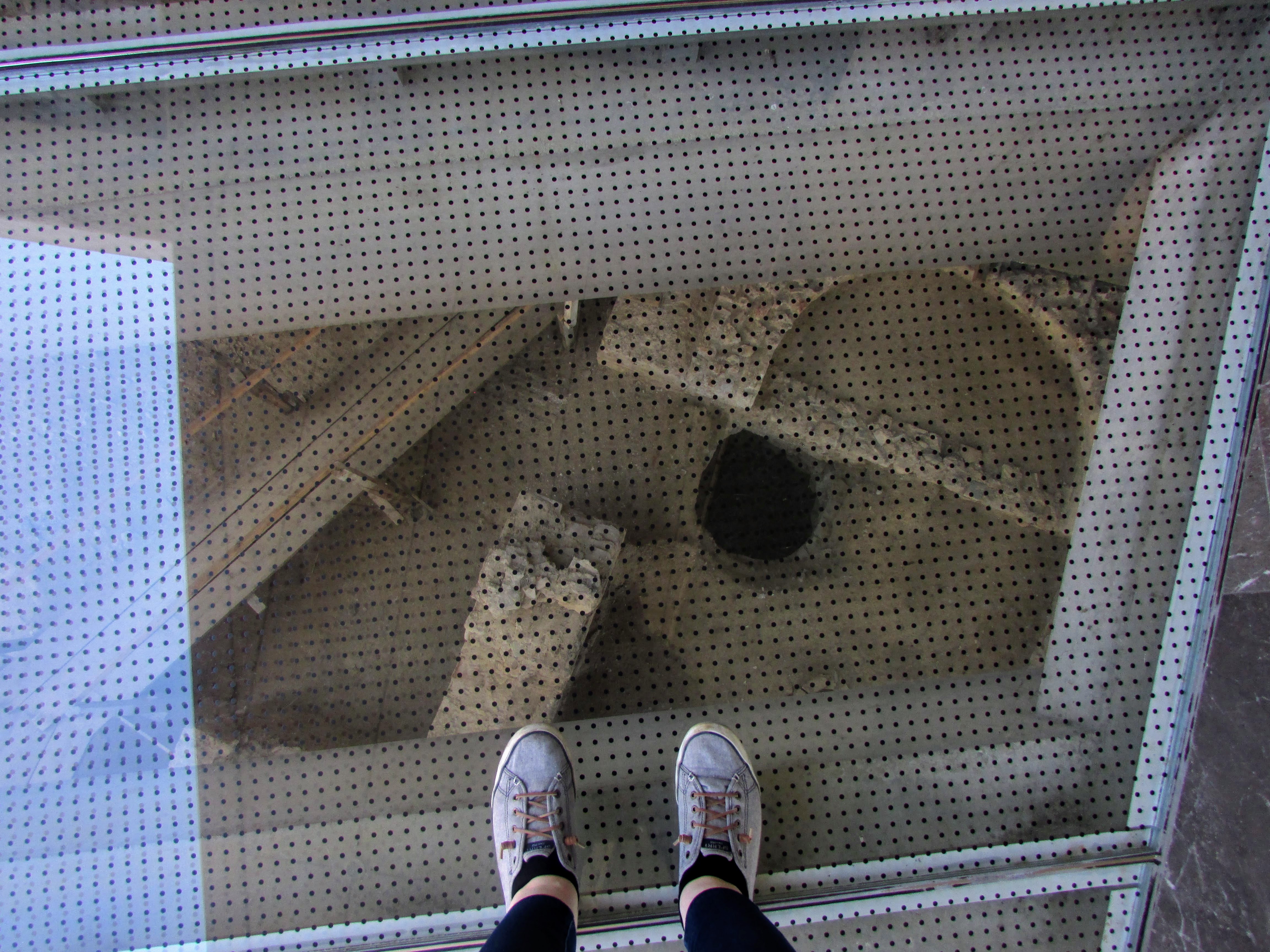 The archaelogical site underneath the entrance to the museum