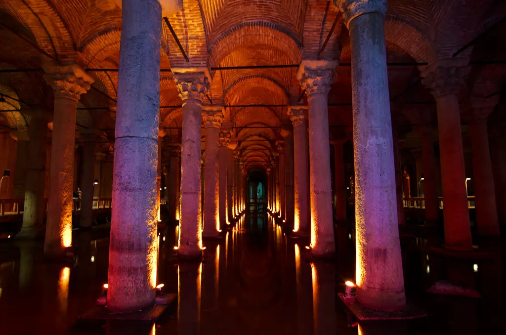 Inside of the Basilica Cistern, Istanbul Turkey