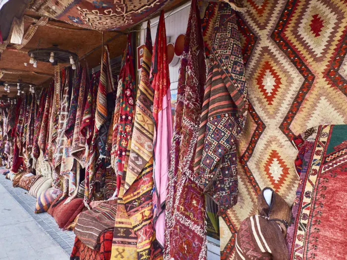 Traditional turkey carpets at the town street store.